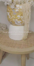 Load and play video in Gallery viewer, Fluffy dried floral arrangement in a large hand painted vase.