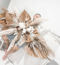 Load image into Gallery viewer, Bold wall arbour floral piece/ 1.7M (Natural palm and pampas arbour).