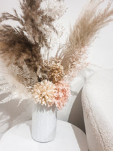 Load image into Gallery viewer, White, fluffy centrepiece floral arrangement- Queen arrangement.