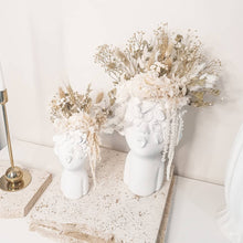Load image into Gallery viewer, Large lady face planter with dried florals.