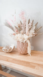 Soft pink and white everlasting dried flower potted arrangement- Sweet sounds.