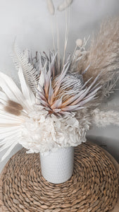 Double sided white dried floral arrangement in the vase- Cliffs