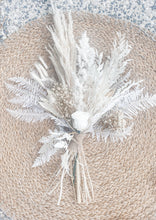 Load image into Gallery viewer, White pampas and preserved florals with a preserved rose Snow flake.
