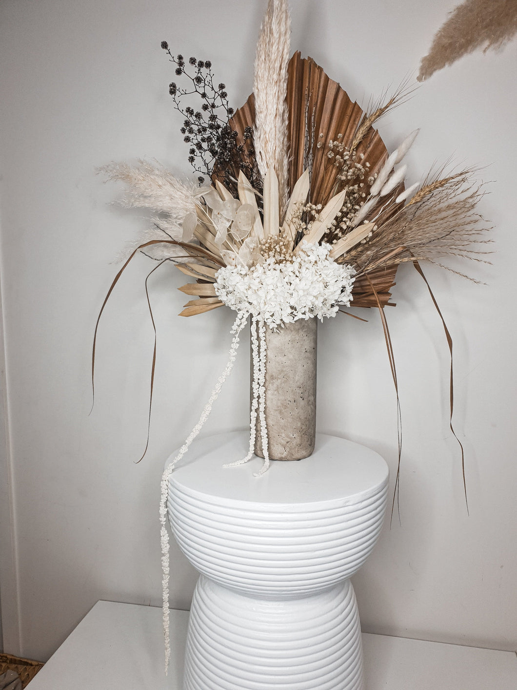 statement dried floral and palm moody arrangement- ground