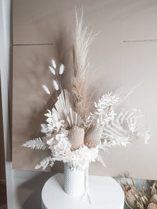 Statement white and cream dried floral tall bunch with a pot- Field