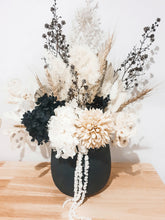 Load image into Gallery viewer, Large black and white style potted everlasting arrangement- Midnight wanderer.
