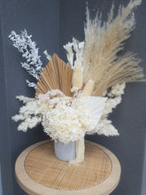 Load image into Gallery viewer, Beautiful white and earthy pampas dried floral potted bunch- View.
