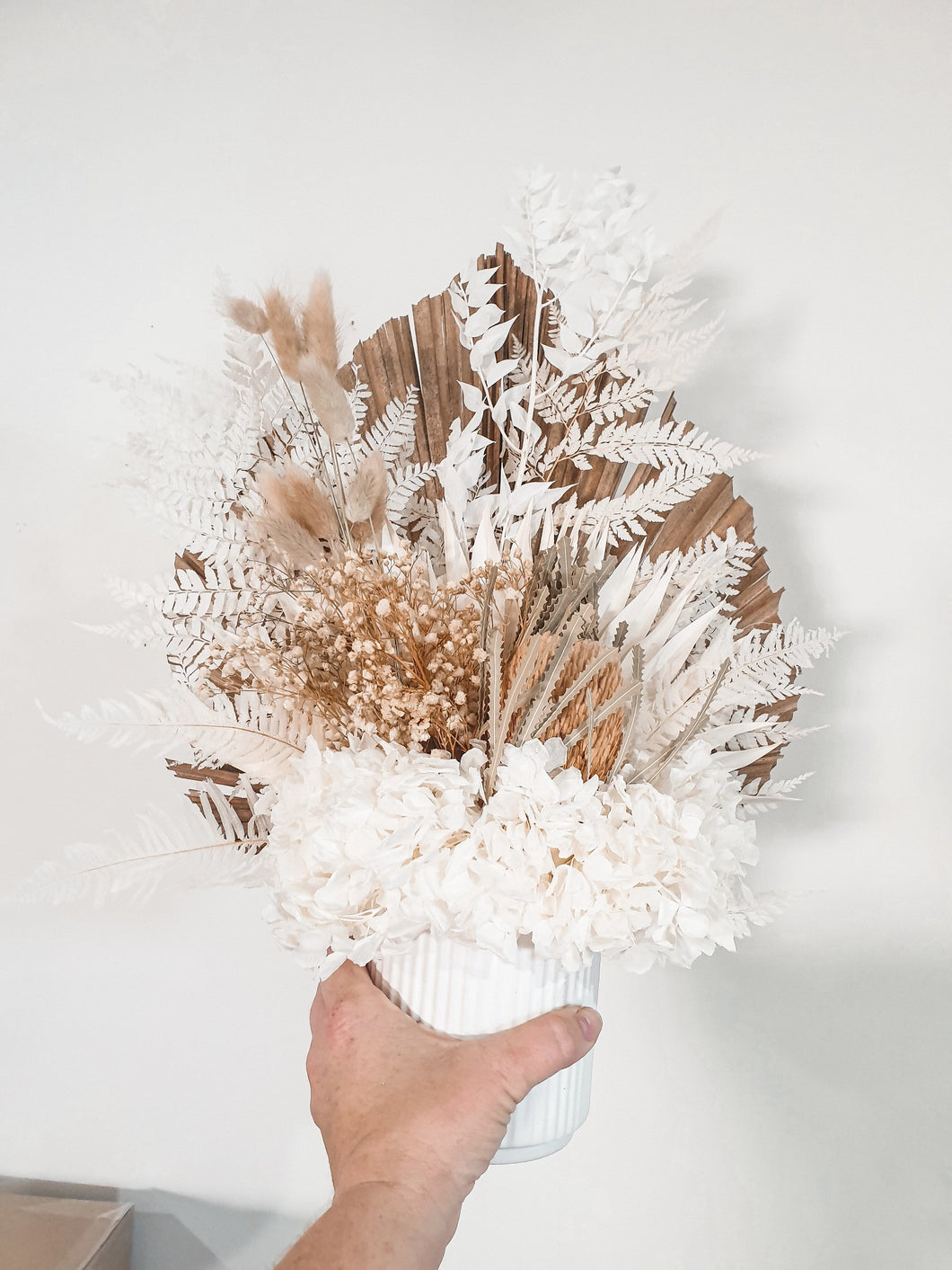 Natural and white dried flower potted arrangement- Bondi bush