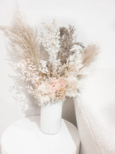 Load image into Gallery viewer, White, fluffy centrepiece floral arrangement- Queen arrangement.
