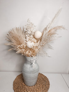 Centrepiece White fluffy floral arrangement- double sided coastal drive pot