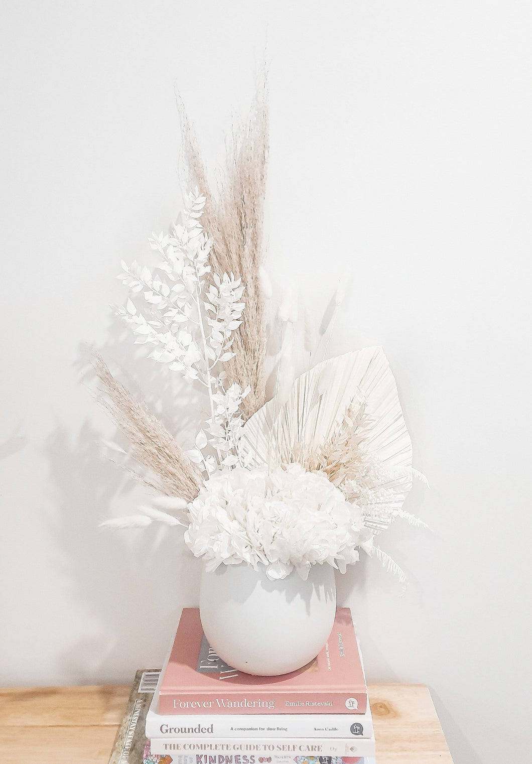 Dried white potted arrangement-Holiday home/ white