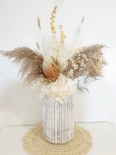 Load image into Gallery viewer, Centrepiece natives and warm dried floral bunch in a pot.
