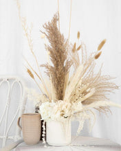 Load image into Gallery viewer, Modern style soft dried floral arrangement with the vase- everview.
