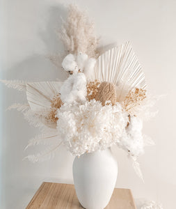 Beautiful large white fluffy dried floral arrangement in the vase- Serendipity (pre-order)