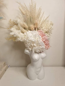 Body vase and fluffy arrangement- femme/white