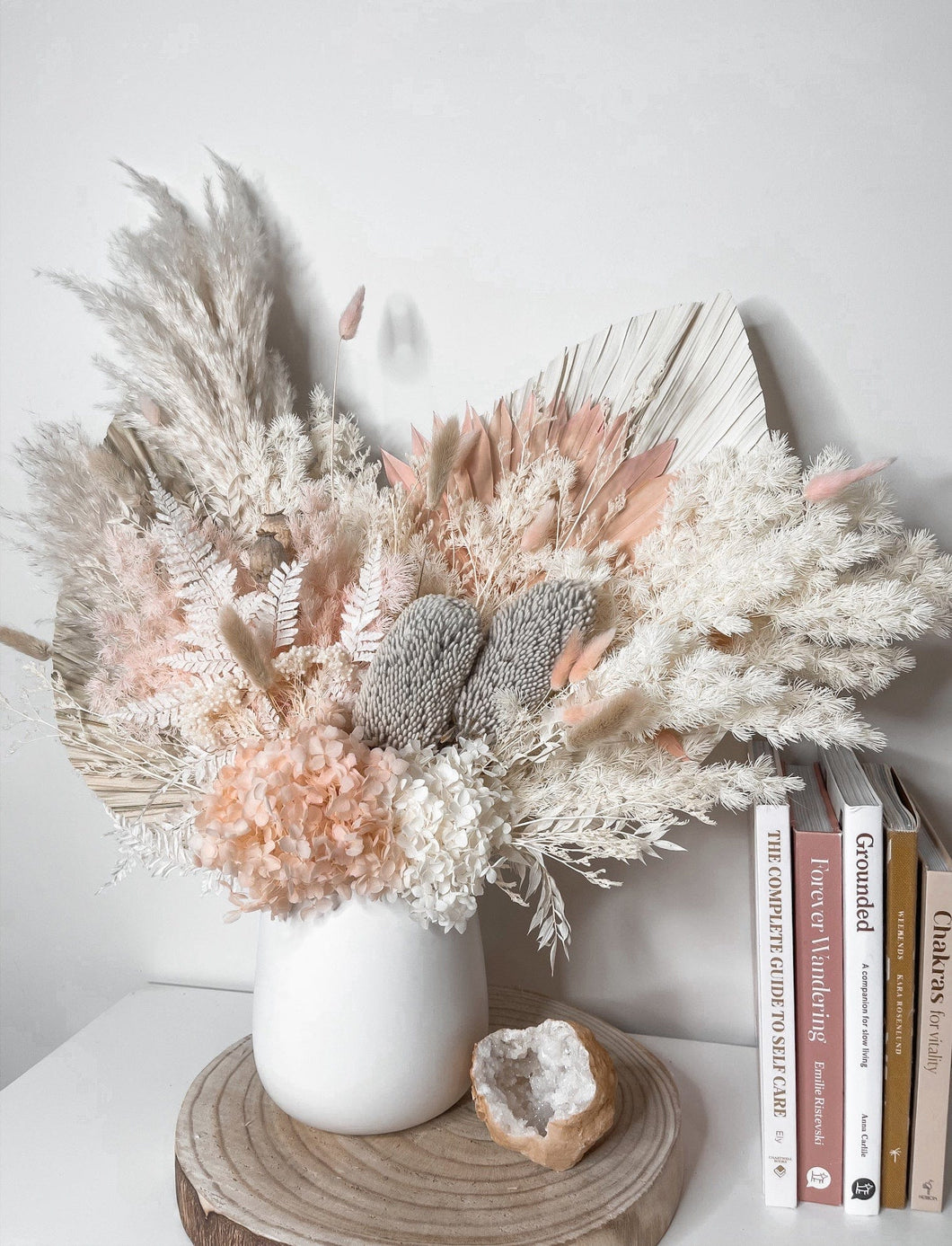 Blush and white dried floral potted arrangement- heart