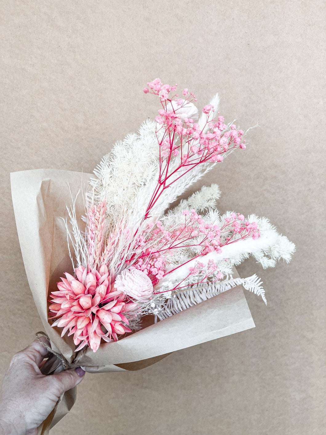 Luxurious white and pink everlasting bouquet- Candy