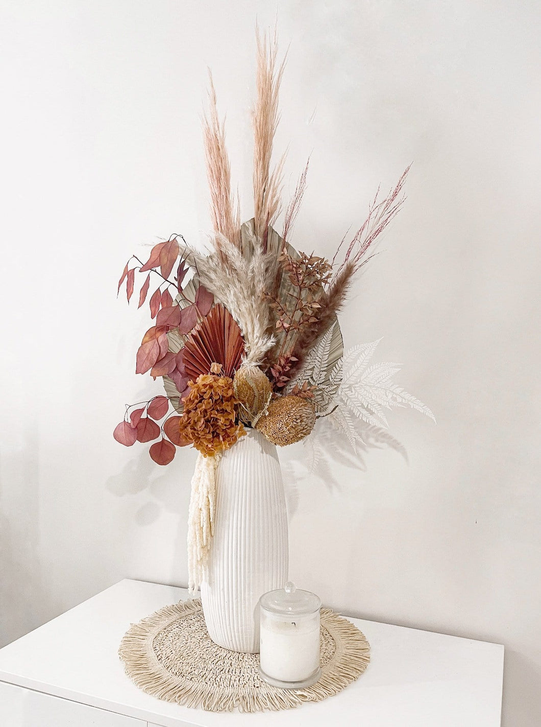Large terracotta earthy dried floral arrangement in a pot- Mood.