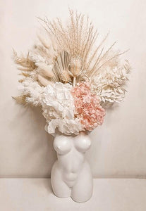 Body vase and fluffy arrangement- femme/white