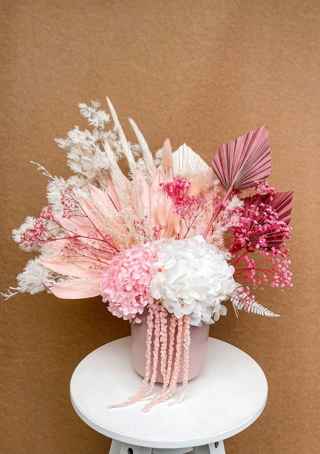 Pink and white dried floral bunch in a pot-Jax