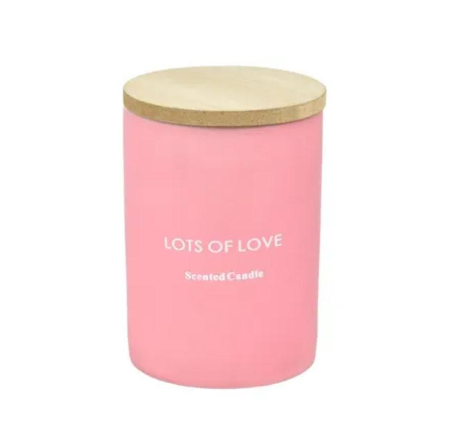 Candle with message 'lots of love'- pink
