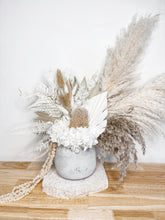 Load image into Gallery viewer, Beachy fluffy floral dried potted arrangement- White-home bunch.

