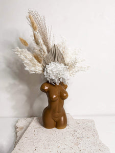 Body vase and fluffy arrangement- femme/ tan